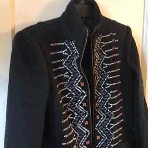 nanette lepore Embroidered Zip Front Sweater Coat Women’s Size 2 Black